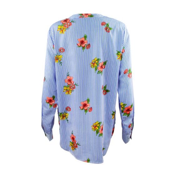 Skyline Collection Women's Long Sleeve Henley Blouse in Striped Floral, Medium - Picture 3 of 6